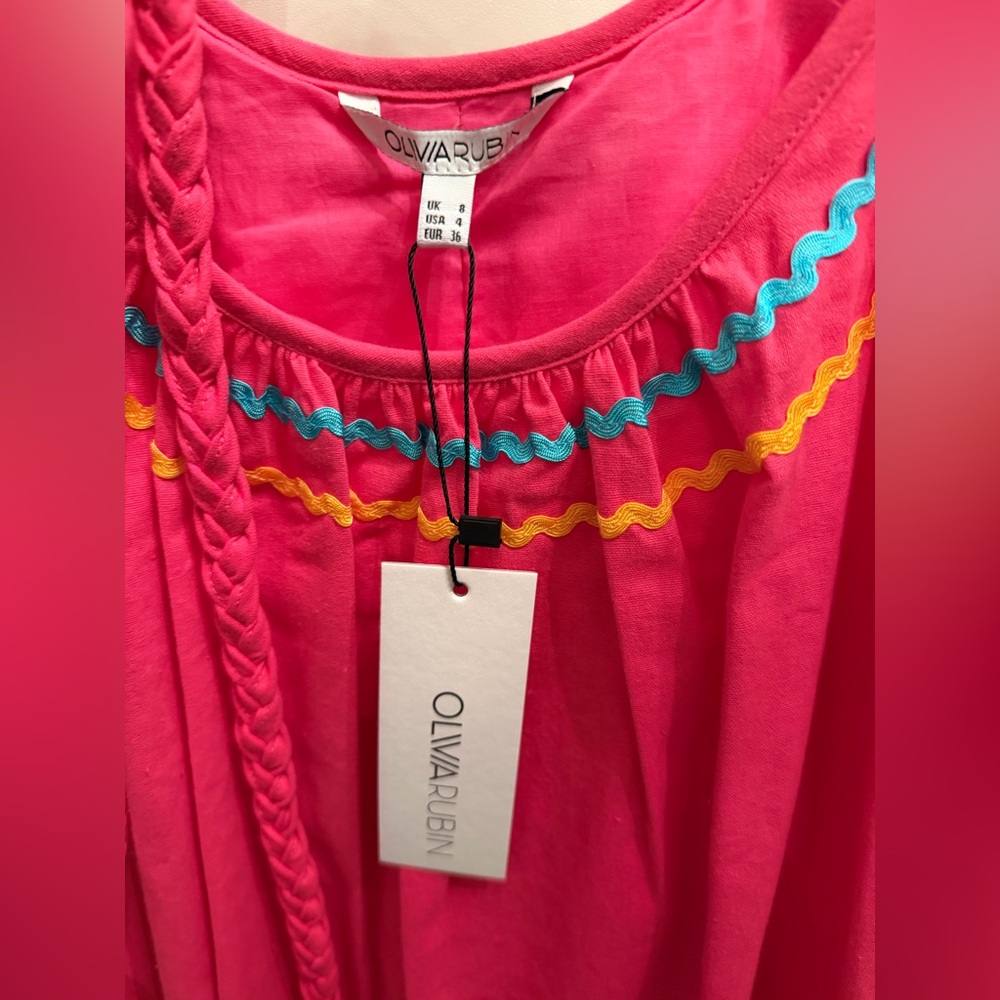 Olivia Rubin 100% cotton Pink Dress with Blue and Yellow Accents 4 - Picture 2 of 4